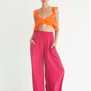 swf wanita pink fuchsia orange crop top and high rise palazzo wide leg pants set
